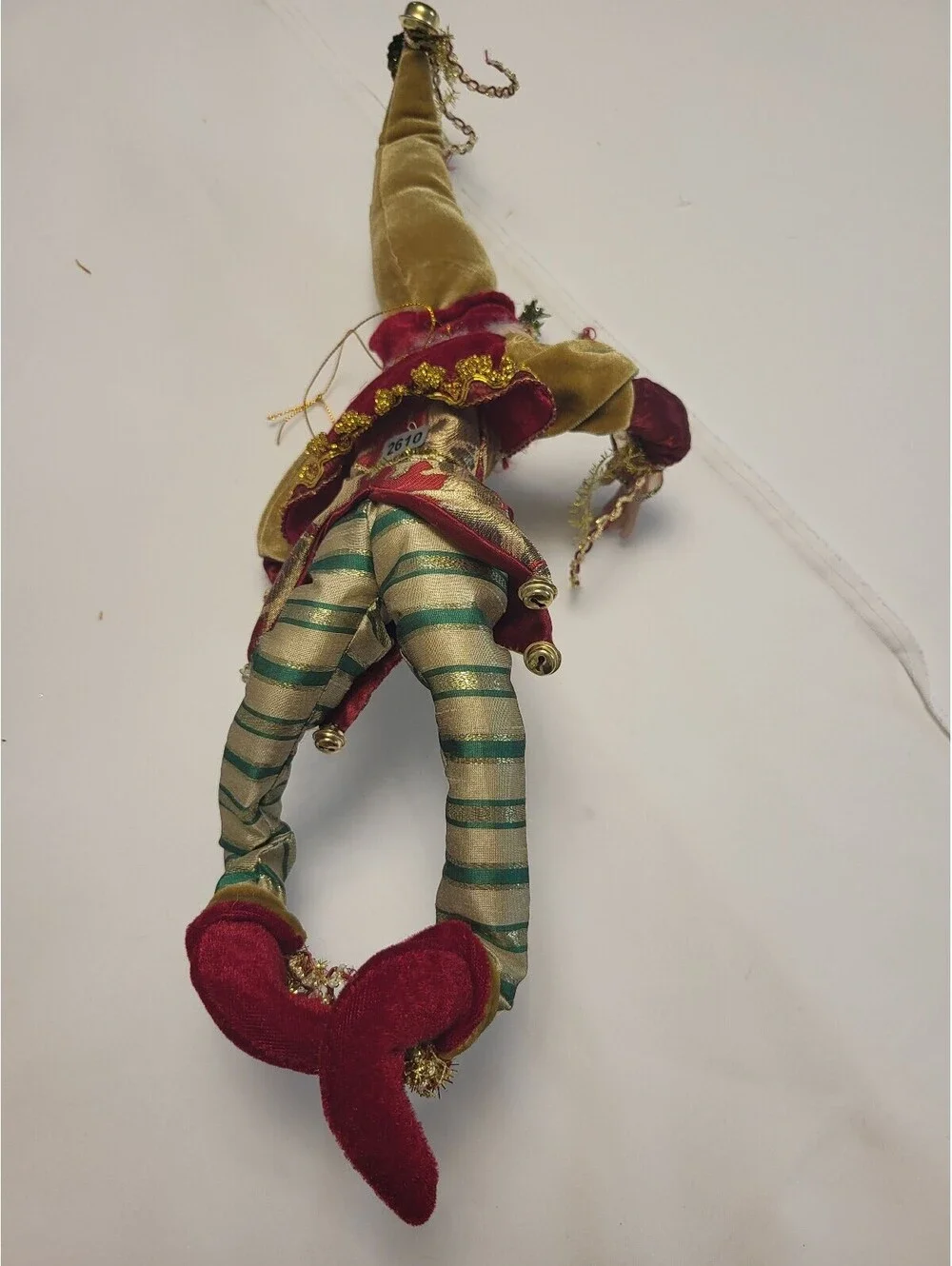 Vintage Style Decorative Elf Figurine with Velvet and Brocade Outfit 16x6